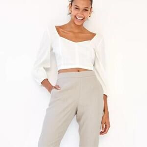 Aritzia Babaton Hadwyn Smocked Crop Top White Long Sleeve